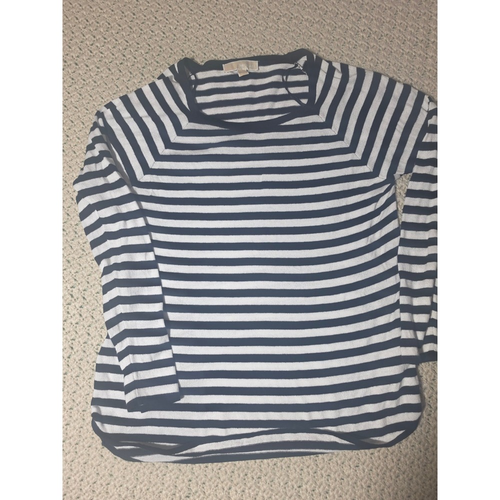 Michael Kors Striped Sweater Womens Medium Navy Blue Excellent Raglan Knit Top